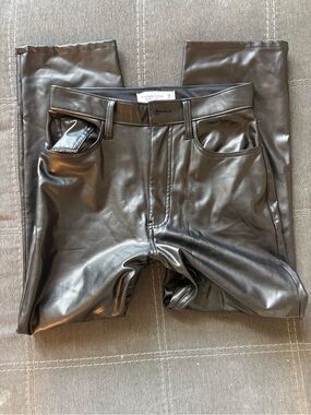 Abercrombie & Fitch Black Ankle Straight Faux Leather Pants